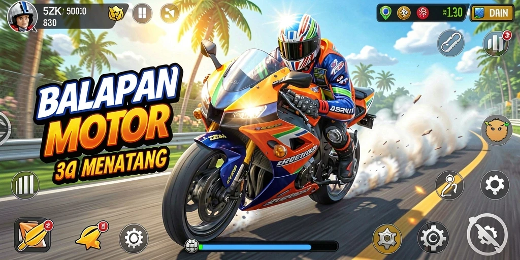 Tangkapan layar 5ZK menampilkan aksi balapan motor yang mendebarkan.