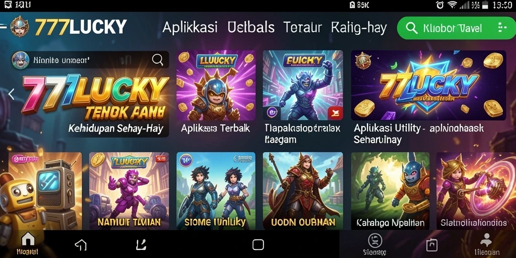 Tampilan antarmuka utama aplikasi 777LUCKY yang sederhana dan efisien.