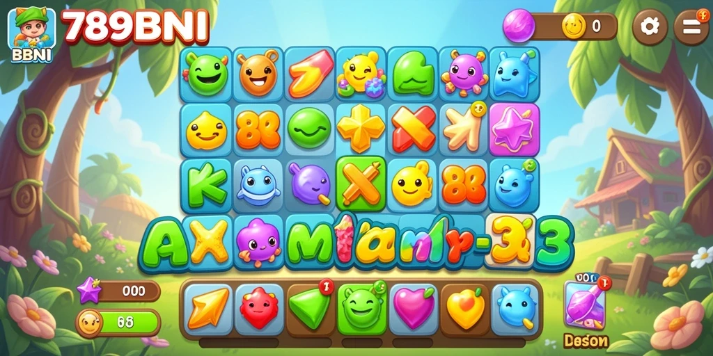 Screenshot gameplay 789BNI menampilkan aksi seru permainan match-3.