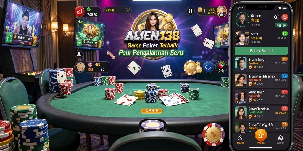 Tampilan gameplay ALIEN138 dengan suasana poker yang mendebarkan.