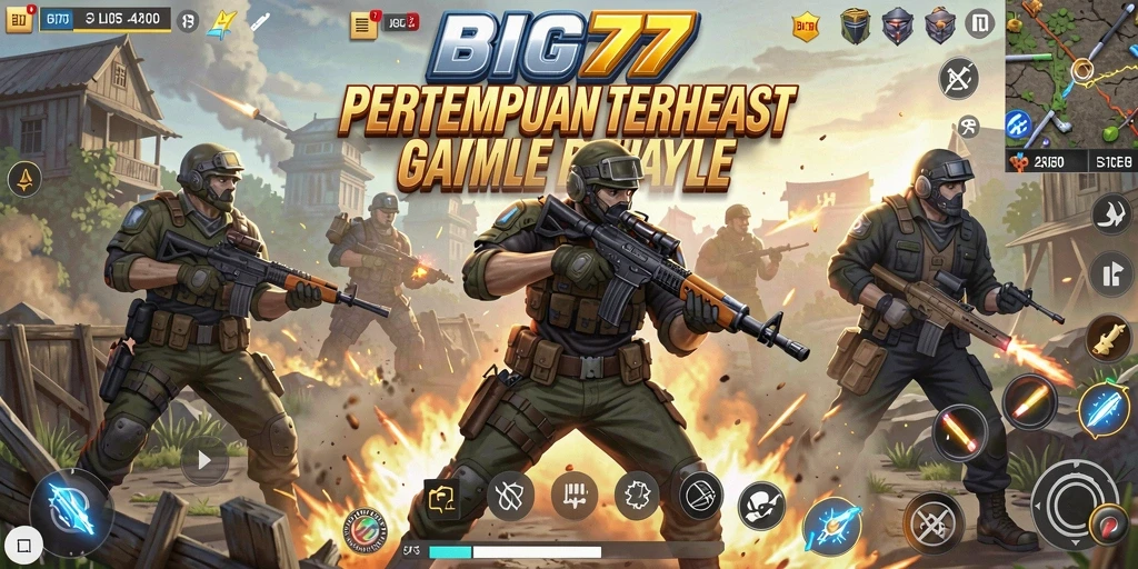 Tampilan gameplay mendebarkan dalam pertempuran Battle Royale yang intens.
