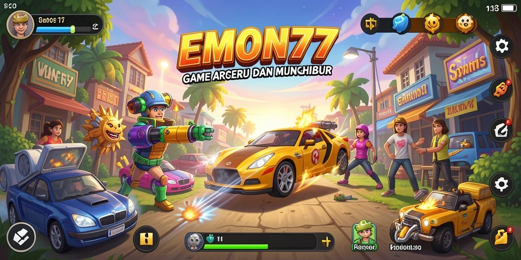 Tampilan gameplay menarik dari EMON77 yang penuh warna.