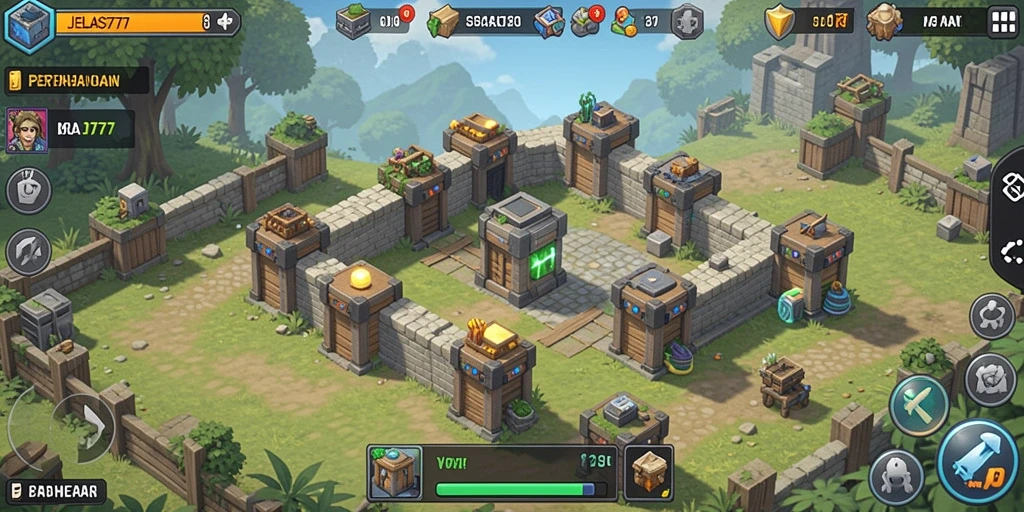 Tangkapan layar utama JELAS777 menunjukkan aksi menara bertahan melawan musuh dalam gameplay Tower Defense.