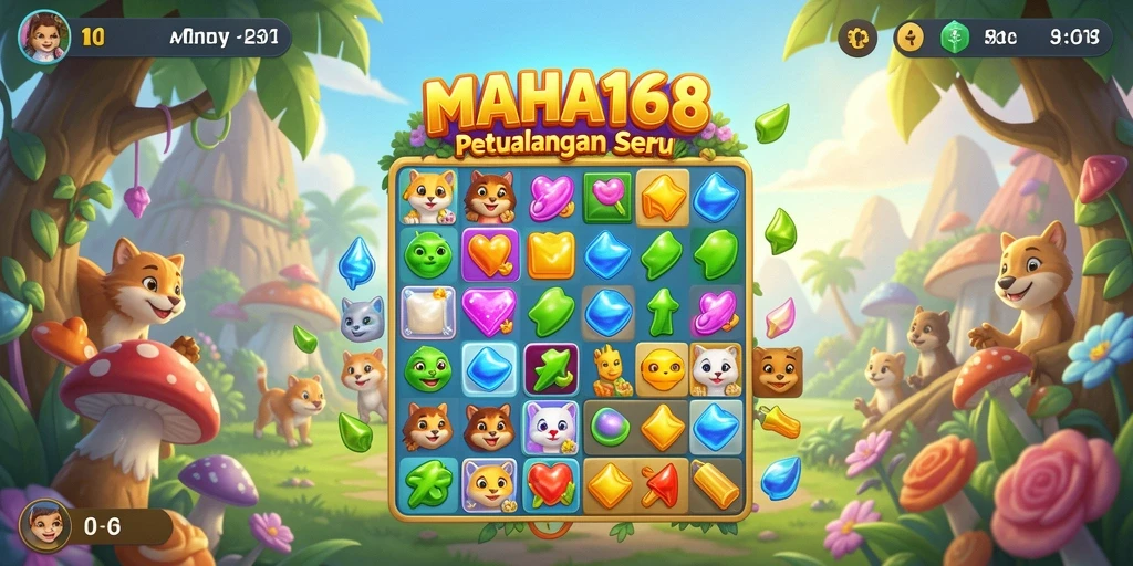 Tampilan gameplay seru dalam game Match-3 MAHA168.
