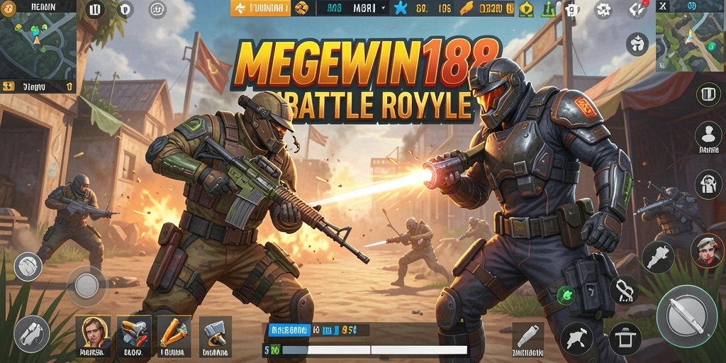 Tangkapan layar utama MEGEWIN188 menampilkan pertarungan Battle Royale yang mendebarkan.