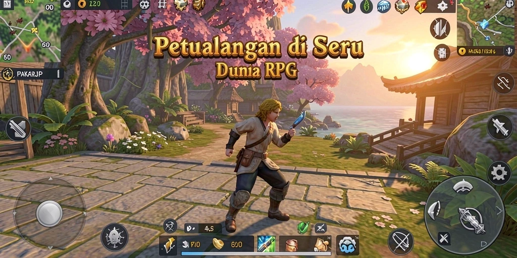 Screenshot utama PAKARJP menunjukkan aksi pertempuran yang dramatis dalam dunia RPG.