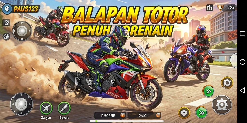 Gameplay seru balapan motor yang mendebarkan.