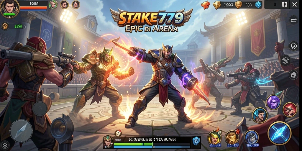 Screenshot gameplay STAKE779 menampilkan pertarungan epik antar karakter.