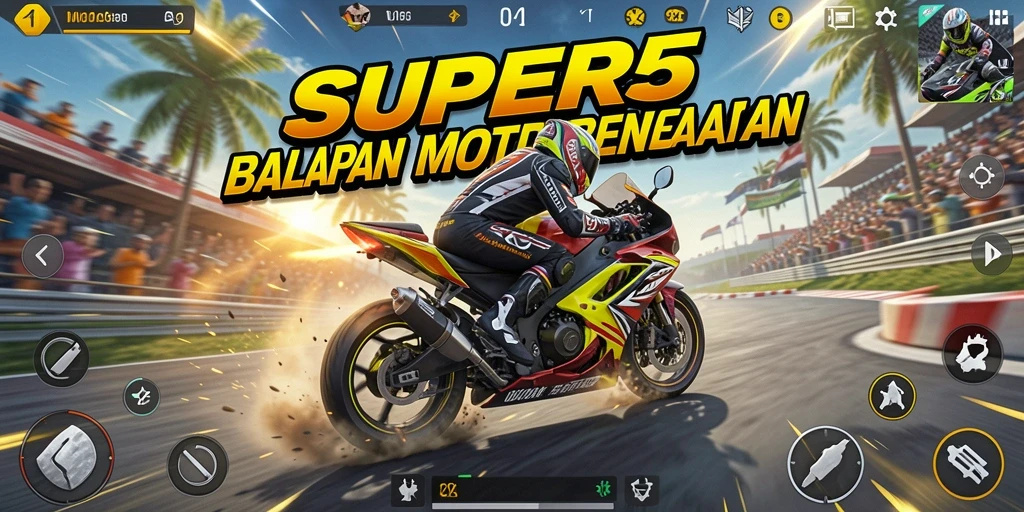 Gameplay menampilkan balapan motor yang seru dan menegangkan.
